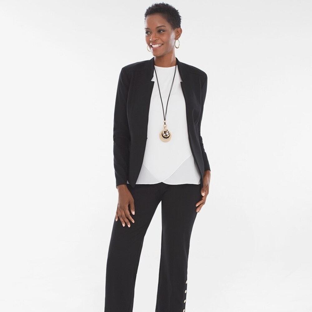 NEW Chico’s Seasonless Ponte Blazer Jacket Black Sz 2 (12/14)